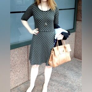 🌸3/$25 Max Studio Argyle Chevron Print Green & Tan Textured Dress, Size M